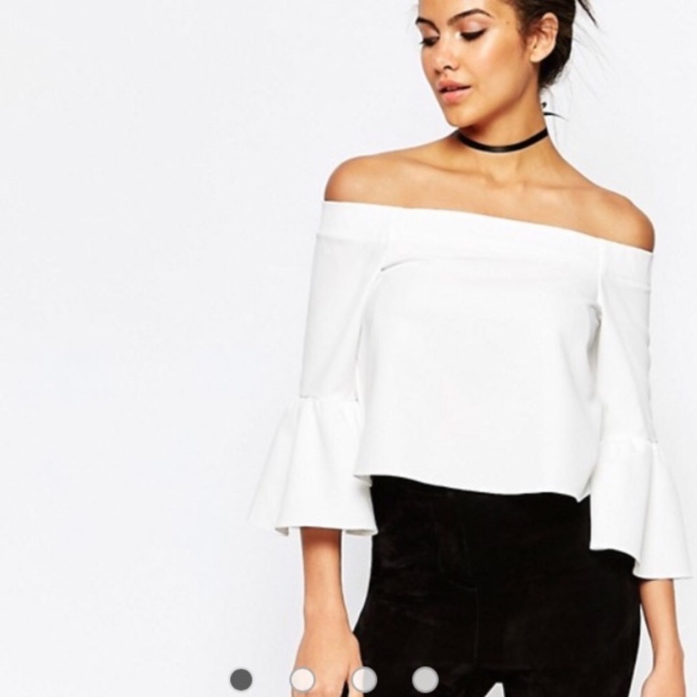 White Ruffle Sleeve Off the Shoulder Crop Top